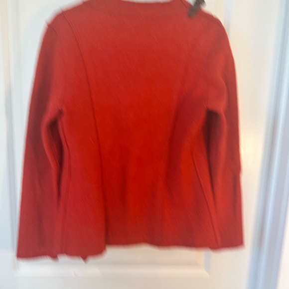 Eileen Fisher Rust Red 100% Wool & Leather Buckle Draped Sweater, Medium - Picture 4 of 10